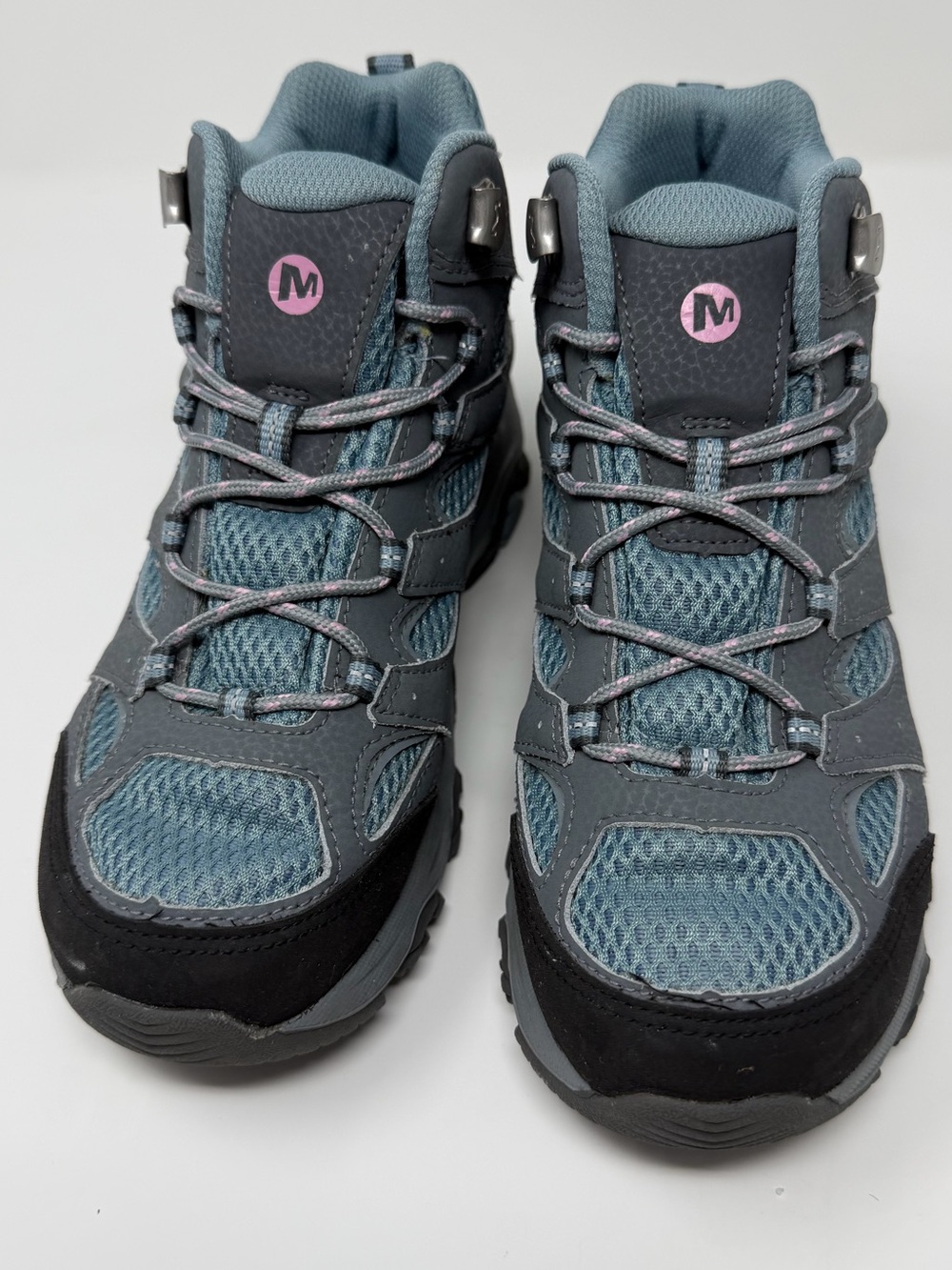 Merrell kids Gray & Blue Hiking Boots with Pink Logo Accent Sz.4.5 - Picture 3 of 9